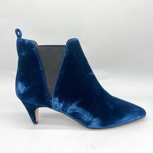 JCrew Womens 9 Navy Velvet Kitten Heel Chelsea Boots Shoes Pointed Toe Booties